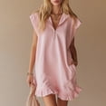 thumbnail image 4 of adaychics Cap Sleeve Dress Cap Sleeve Solid Color Half Zip Dresses with Side Pockets for Dating Summer Beach Vacation, 4 of 4