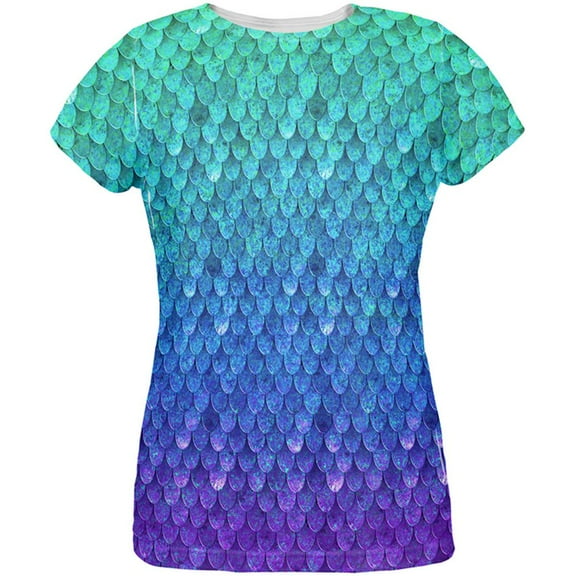 Halloween Mermaid Scales Costume All Over Womens T Shirt Multi 2XL