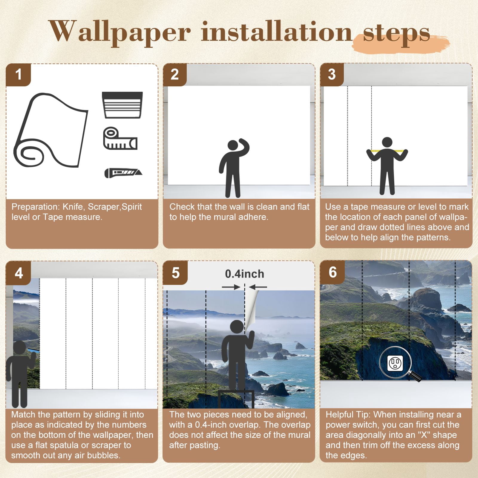 Wallpaper Foggy morning Bay Sonoma County Californias Pacific Peel and Stick Wall Murals 100"H x 144"W Removable PVC Wall Paper Self-Adhesive Wall Paintings Art Decor for Bedroom Living Room