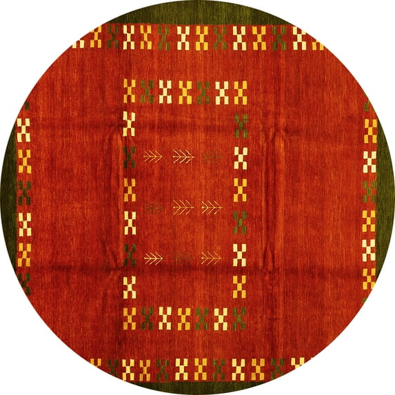 Ahgly Company Indoor Round Abstract Yellow Contemporary Area Rugs, 4' Round