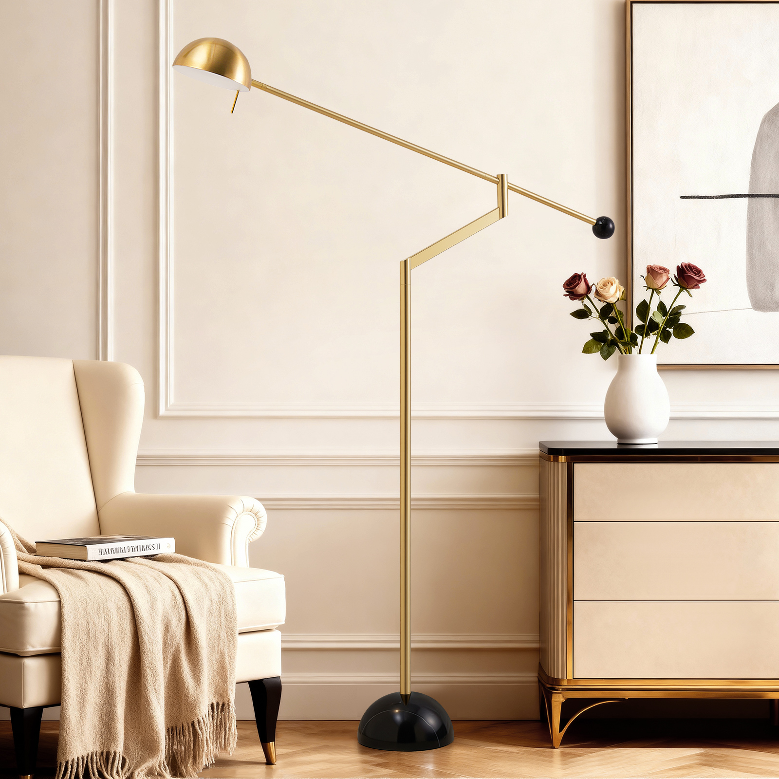 natyswan Modern 61-inch Floor Lamp, Marble Base, 9W LED Warm White Light, Indoor Standing Lamp for Living Room & Bedroom（Not Included Bulb）
