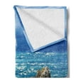 thumbnail image 2 of Lighthouse Soft Flannel Fleece Throw Blanket, Daytime Lighthouse Wavy Ocean View and Clear Sky Rocky Islands Sailboat, Cozy Plush for Indoor and Outdoor Use, 50" x 70", Blue Grey White, by Ambesonne, 2 of 5