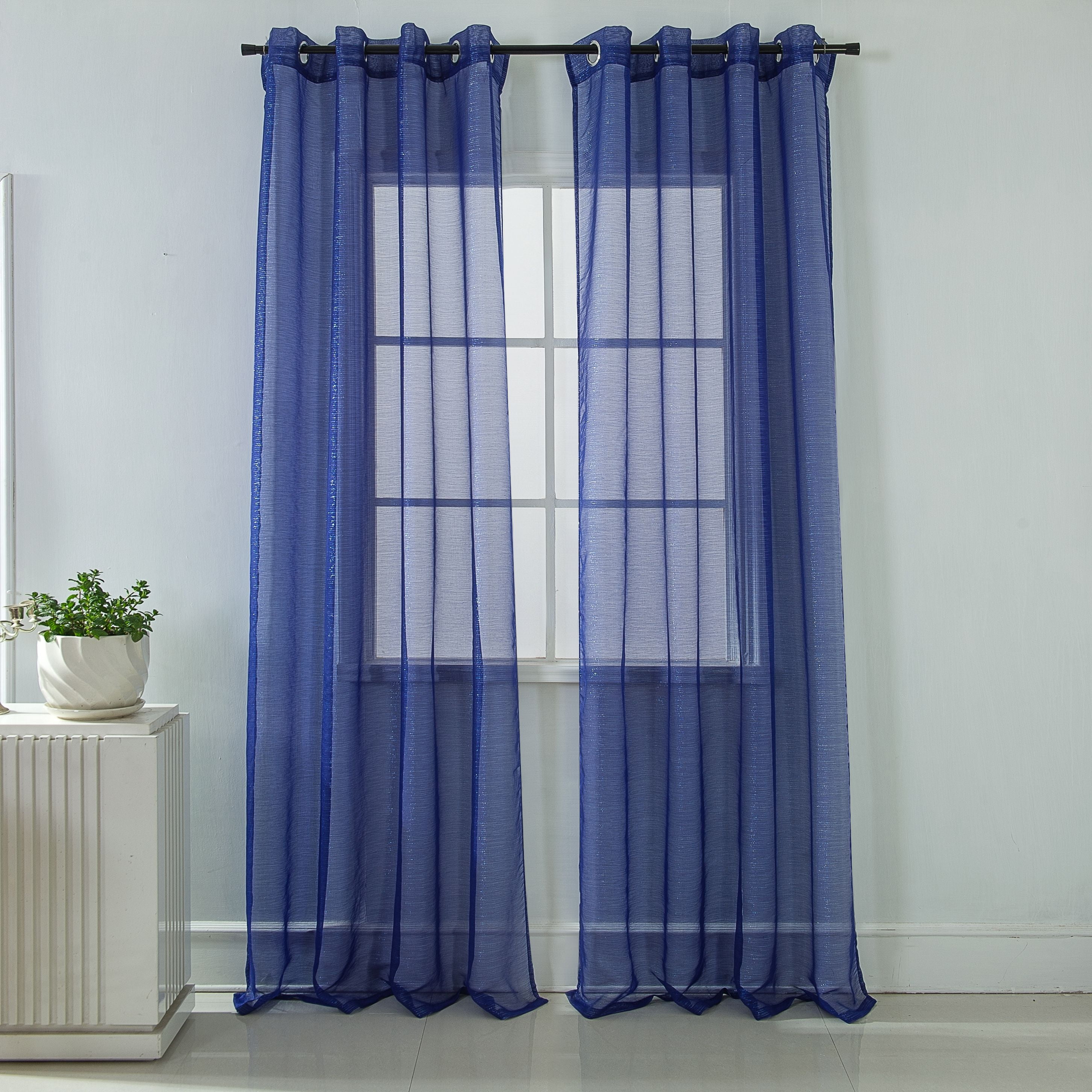 Lauren Sheer Metallic 54 x 90 in. Single Grommet Curtain Panel in Navy