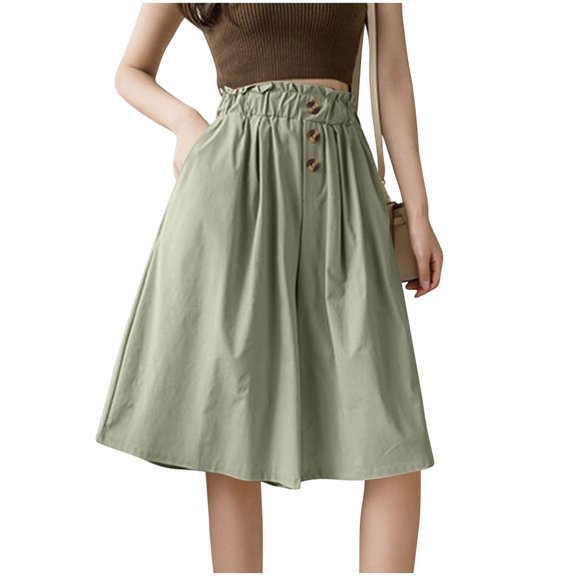 Women's Bermuda Shorts Ruffled Elastic Waist Beach Shorts with Pockets Plus Size Fashion Clothing