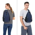 thumbnail image 6 of Mosiso Sling Backpack, Multipurpose Crossbody Shoulder Bag with Front Buckle Pouch&Reflective Strip For Hiking,Travel,For Women Men,Navy Blue, 6 of 7