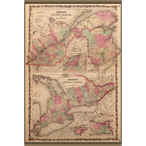 24"x36" Gallery Poster, map of ontario and new brunswick canada 1862