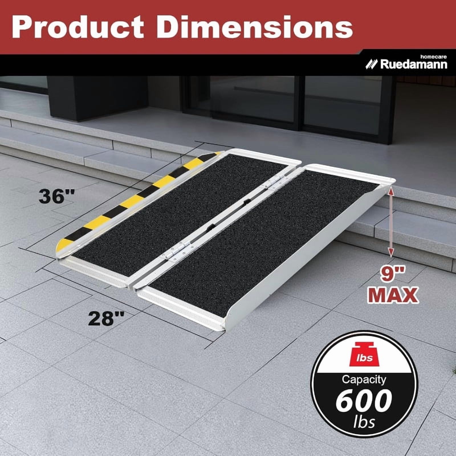 Ruedamann 3FT Portable Wheelchair Ramp, Non-Slip Aluminum Folding Handicap Ramp for Doorways, Wheel Chair Threshold Ramp for Home Steps, Stairs, Wheelchair, Scooters, Pets, Entry