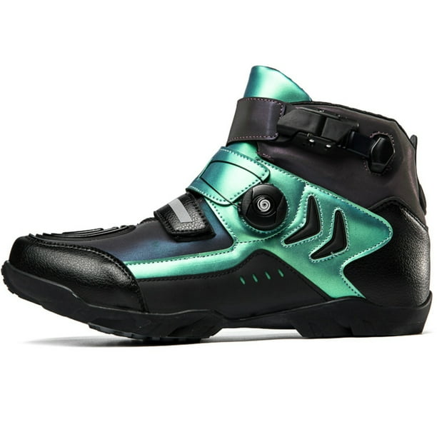 Botas de moto y zapatos de moto para todas las estaciones para hombre y mujer.,Negro verde,41