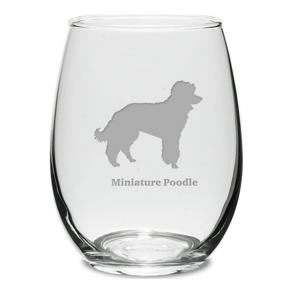 Miniature Poodle Deep Etched 15 oz Stemless White Wine Glass