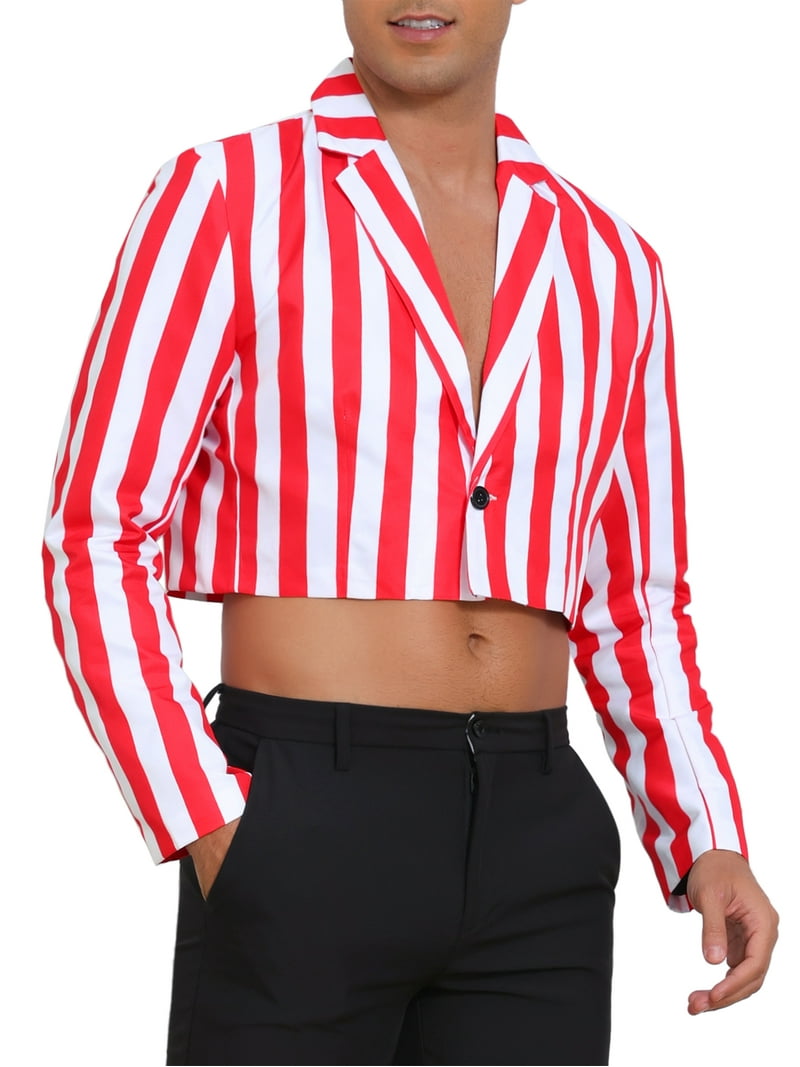 INSPIRE CHIC Crop Striped Blazer for Men's Single Breasted Notch