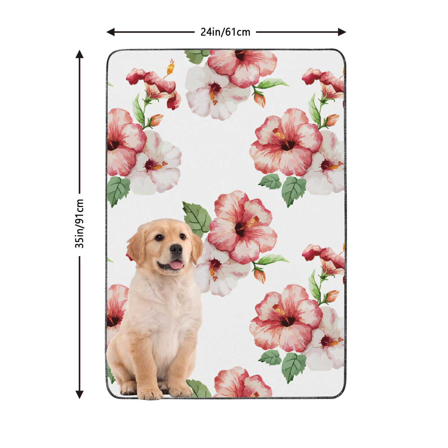 Dog Training Mat Reusable Tropical Plants, Washable Non-Slip Pee Pad for Crate and Hard Surface Floor Protection (Hawaiian plant patterns, 24" x35")