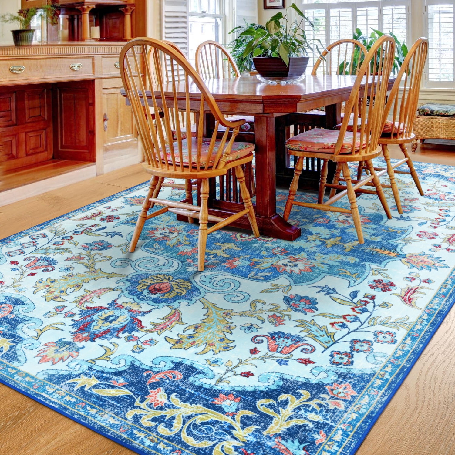 Jamfeel Soft Vintage Rugs Distressed Printed Area Rug Carpet for Living Room Bedroom Home Decor,4'x6',Blue