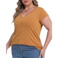 thumbnail image 4 of Gocolloa Plus Size Tops for Women Basic Cap Sleeve V Neck T Shirts Summer Casual Loose Dressy Tunic Dark Yellow 3X, 4 of 6