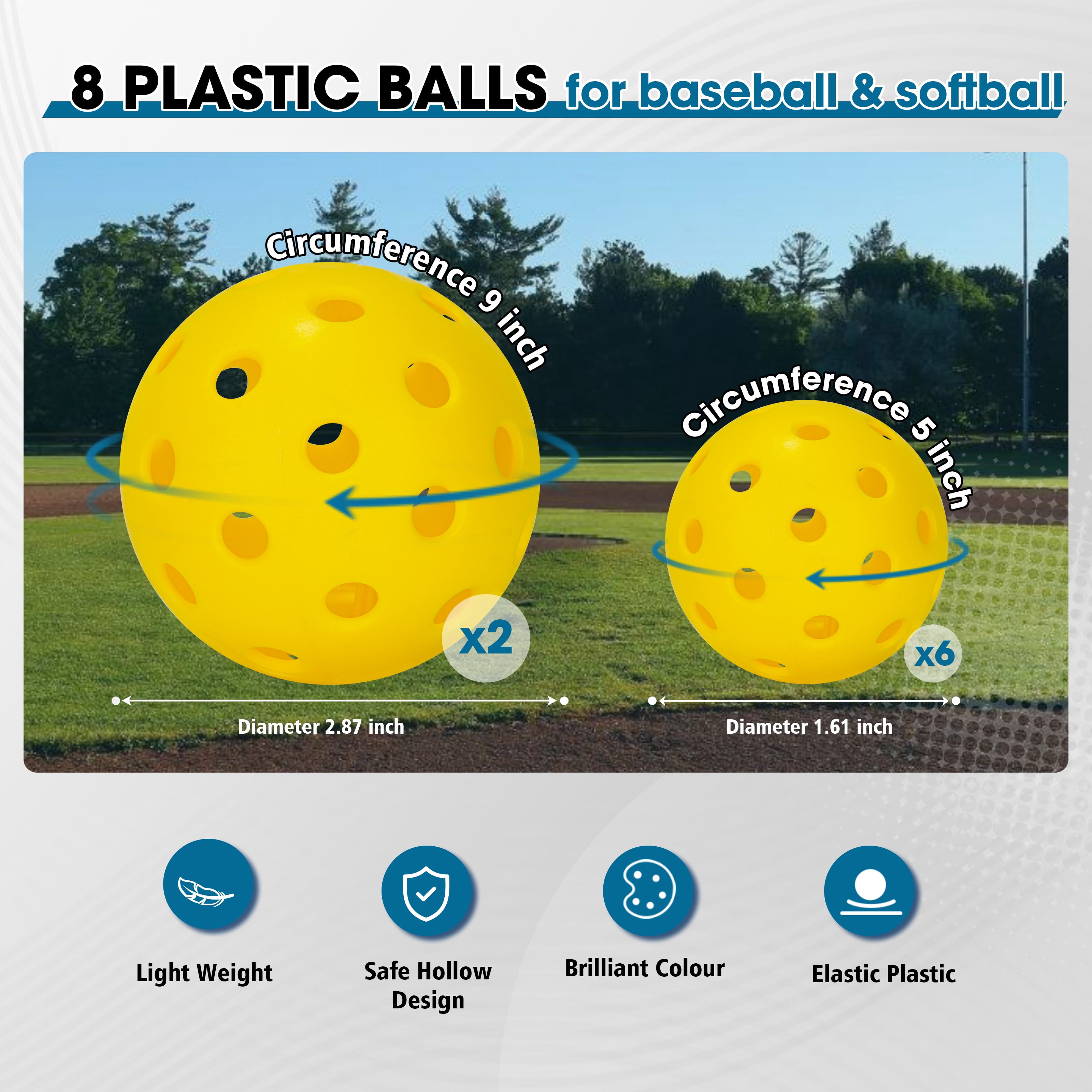 Baseball Bat Set 13 Pcs Include 2 Plastic Baseball Bat 32 Inch & 6 Plastic Balls, 5 Throw Downs Base Indoor Outdoor for Baseball Softball Batting Practice Kids Youth Adult