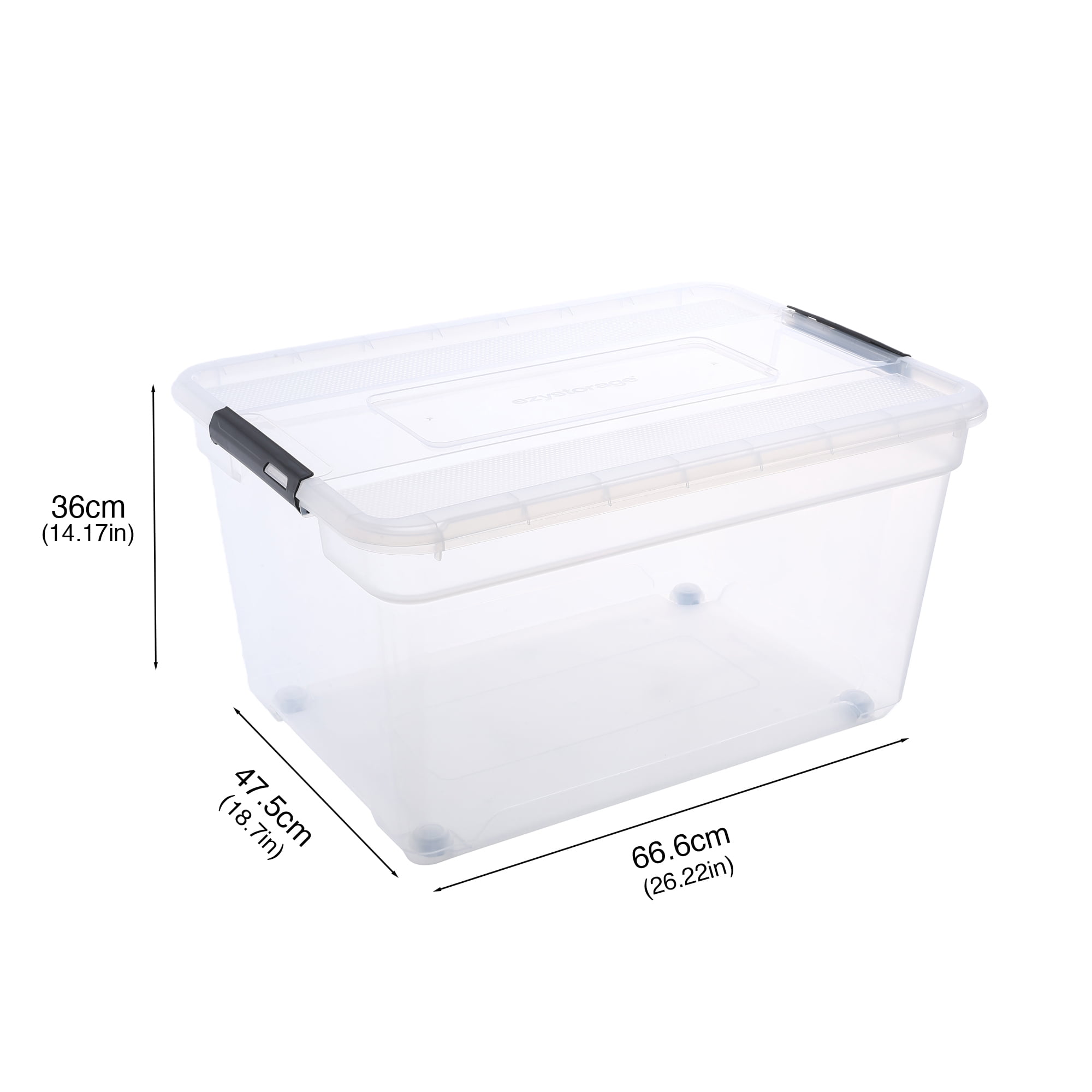 Ezy Storage 84.5 Qt Clear Plastic Tote, Latching Lid and Removable Wheels, 8 Pack