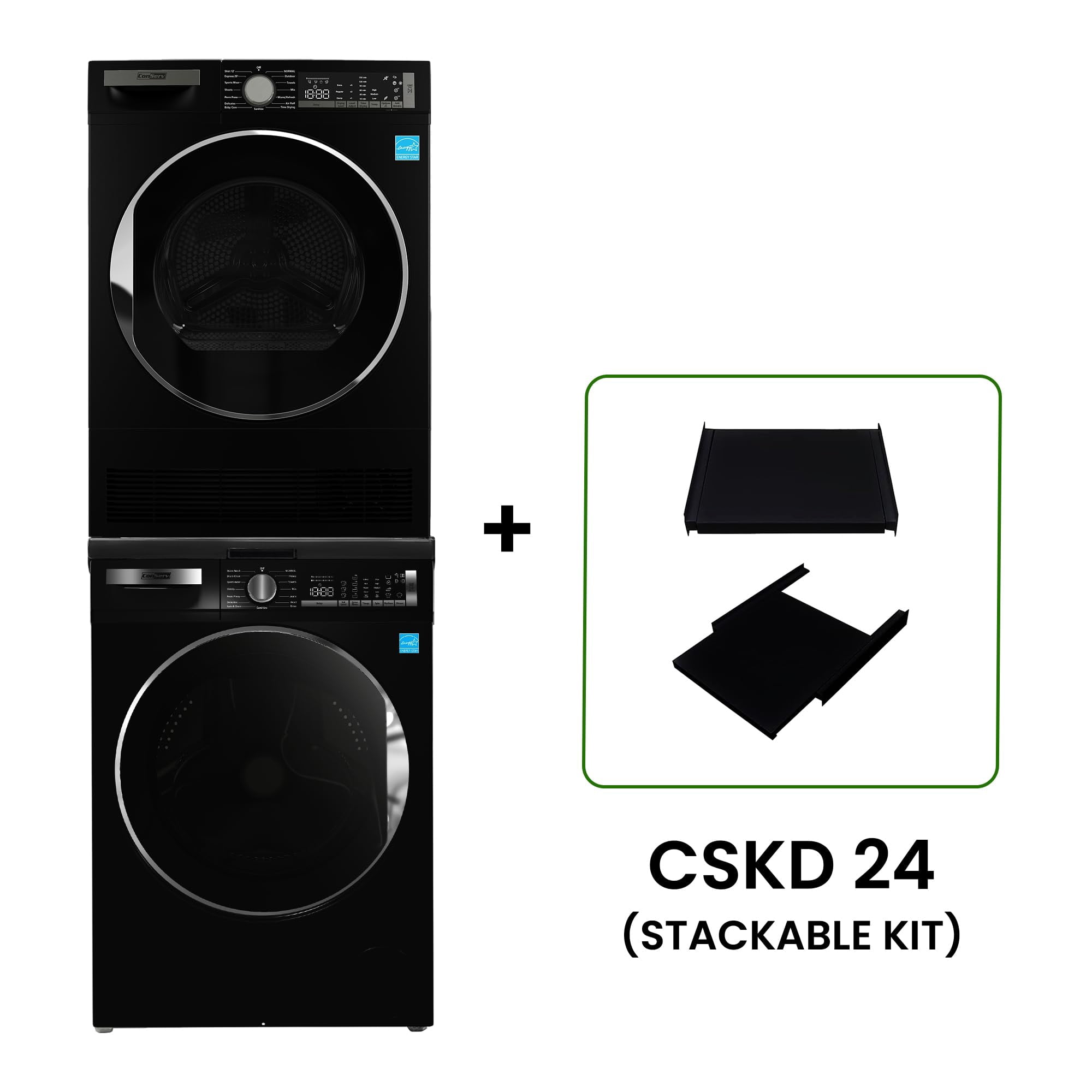Pemberly Row E-STAR Stackable Washer2.2cf 110 V& Condensing Dryer 4Cf 220V