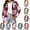 Red, variant on Flannels for Women Cropped Shacket Jacket Fashion Plaid Button Down Shirt 2025 Fall Coat Tops Ndbuld ,Red,M
