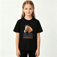 thumbnail image 2 of Girl Who Loves Horses Girls Graphic Tee, Cute Country Floral 100% Cotton Kids Short Sleeve T-Shirt, 2 of 5