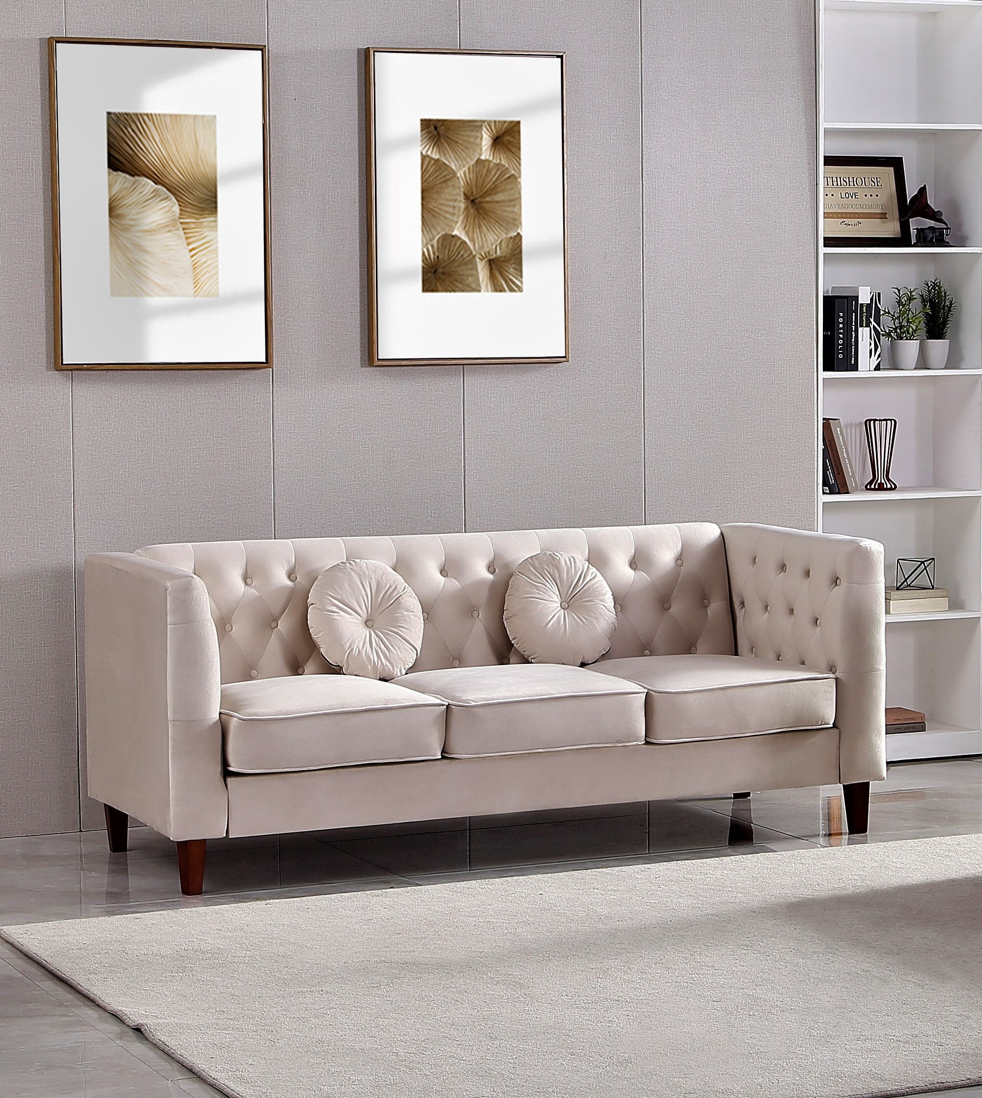 Uspridefurniture Fancher Kittleson Velvet Classic 3Pcs Living Room Set,Beige