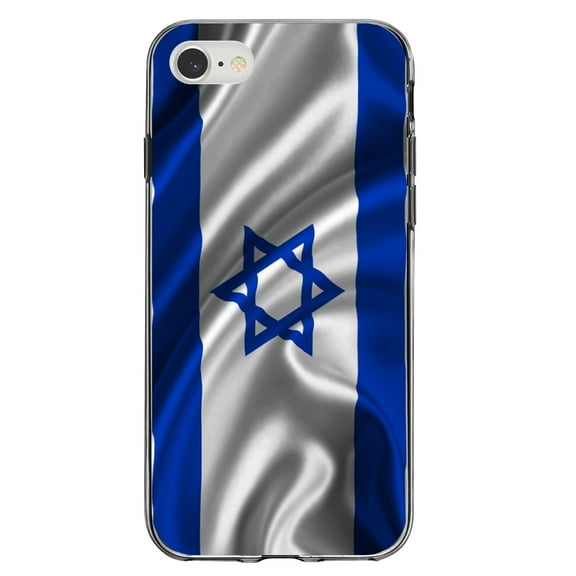 DistinctInk Clear Shockproof Hybrid Case for iPhone 7 8 SE (2020 Model) 4.7" Screen TPU Bumper Acrylic Back Tempered Glass Screen Protector - Israel Israeli Waving Flag - Show Your Love of Israel