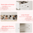 thumbnail image 3 of Blorly White Vanity Desk with Mirror, Makeup Vanity Table with LED Lights and Power Outlet, 3 Drawer, 4 Shelves, 1 Cabinet, 3 of 8