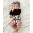 thumbnail image 2 of Baby Girls Knit Outfits Set Romper Letters Cotton Romper Top Floral Leopard Pants 3pcs Clothes, 2 of 7