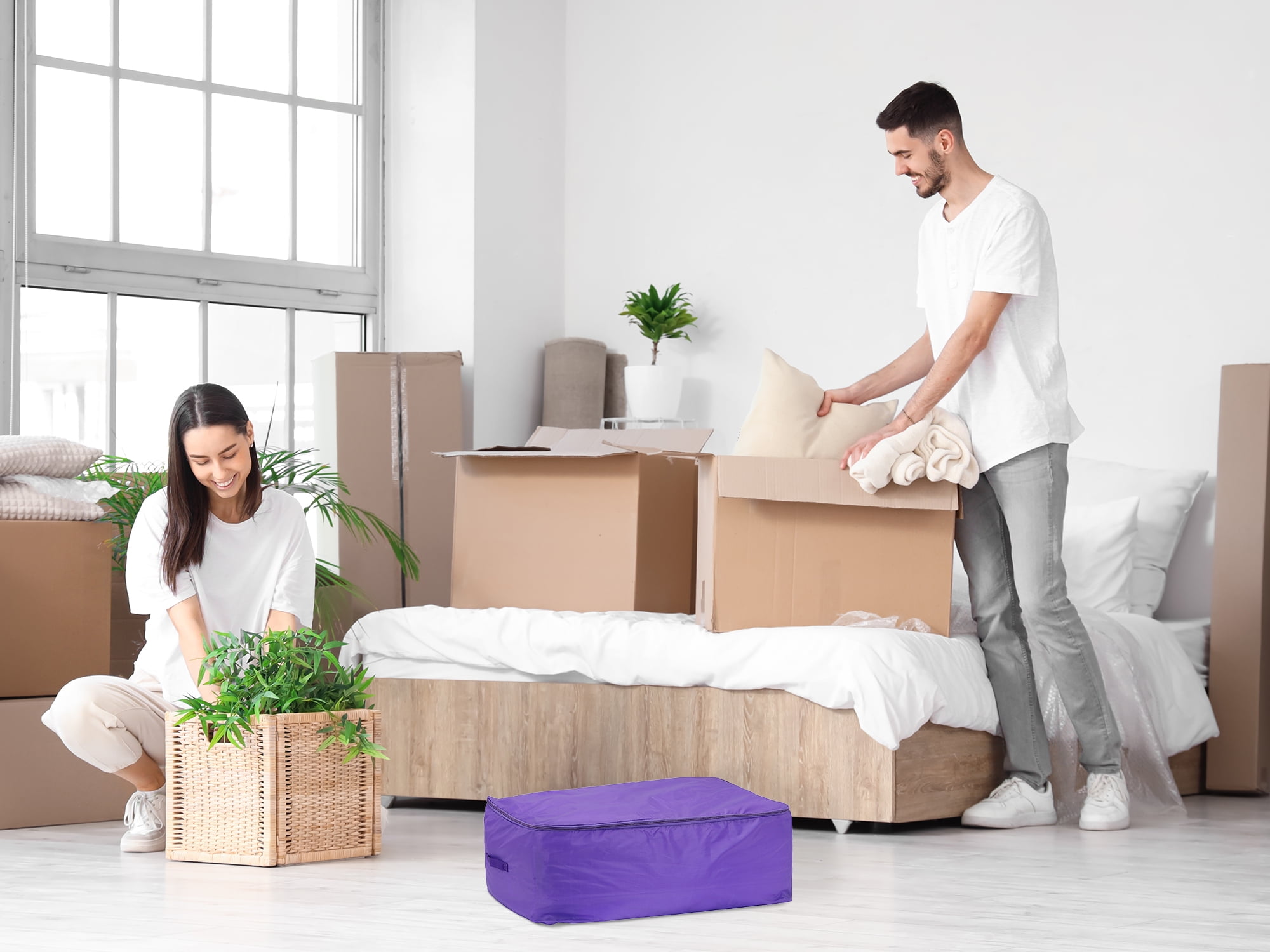 Unique Bargains 1 Pack Clothes Storage Bags Moving Bags Purple 21.5*14*8in