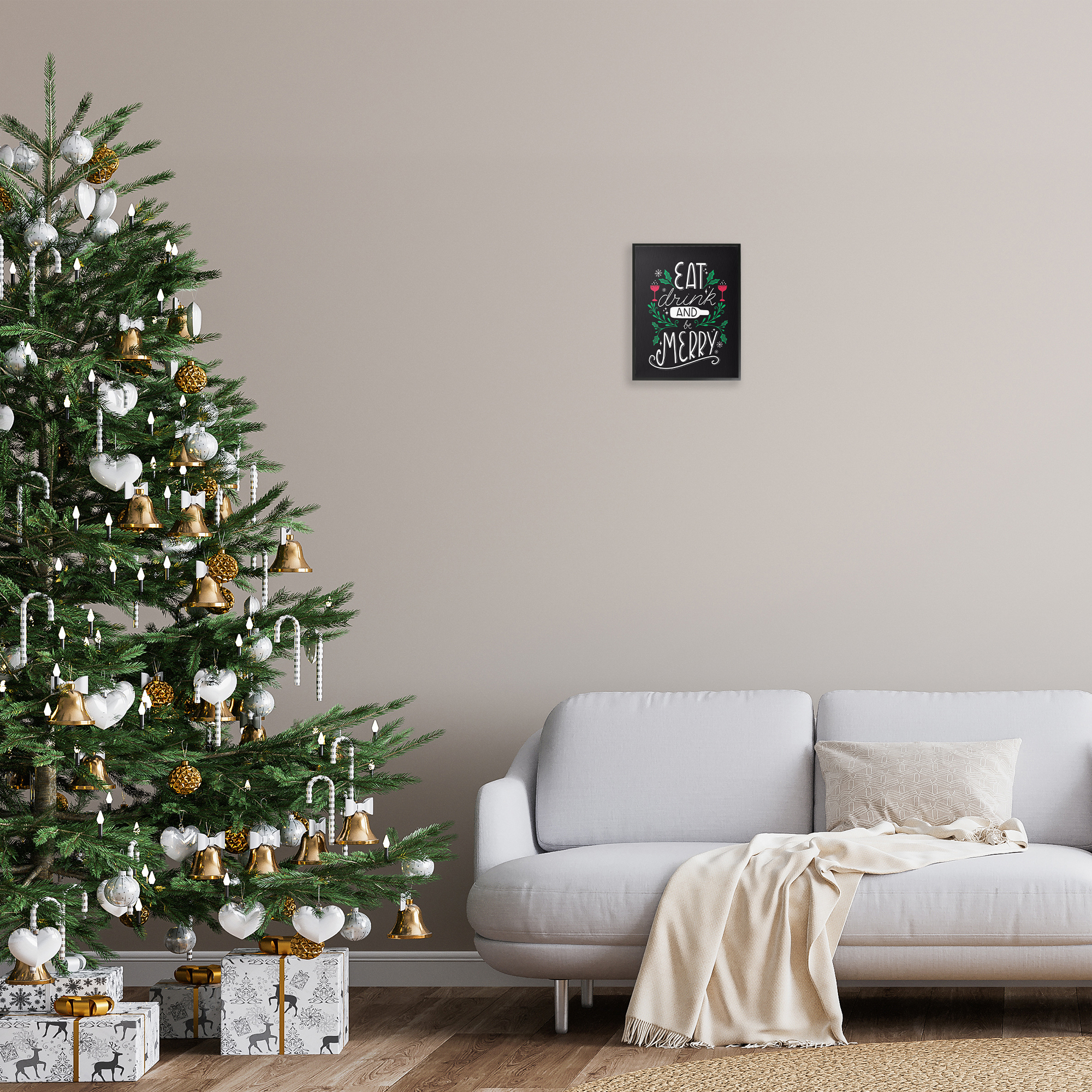 Stupell Industries Eat Drink and Merry Xmas Holiday Painting Black Framed Art Prints Wall Art, 11 x 14