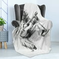 thumbnail image 4 of Music Soft Flannel Fleece Blanket, Illustration of a Cowboy Sitting on the Floor and Playing the Guitar Print, Cozy Plush for Indoor and Outdoor Use, 50" x 70", Black and Pale Grey, by Ambesonne, 4 of 5