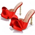 thumbnail image 3 of Cape Robbin Salsa Red Sexy High Heels Ribbon Open Toe Gold Sculptural Oval Pumps (RED, 8.5), 3 of 5