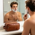 thumbnail image 4 of Men’s Toiletry Bag, Vintage PU Leather Travel Dopp Kit, Water-Resistant & Compact, 4 of 7