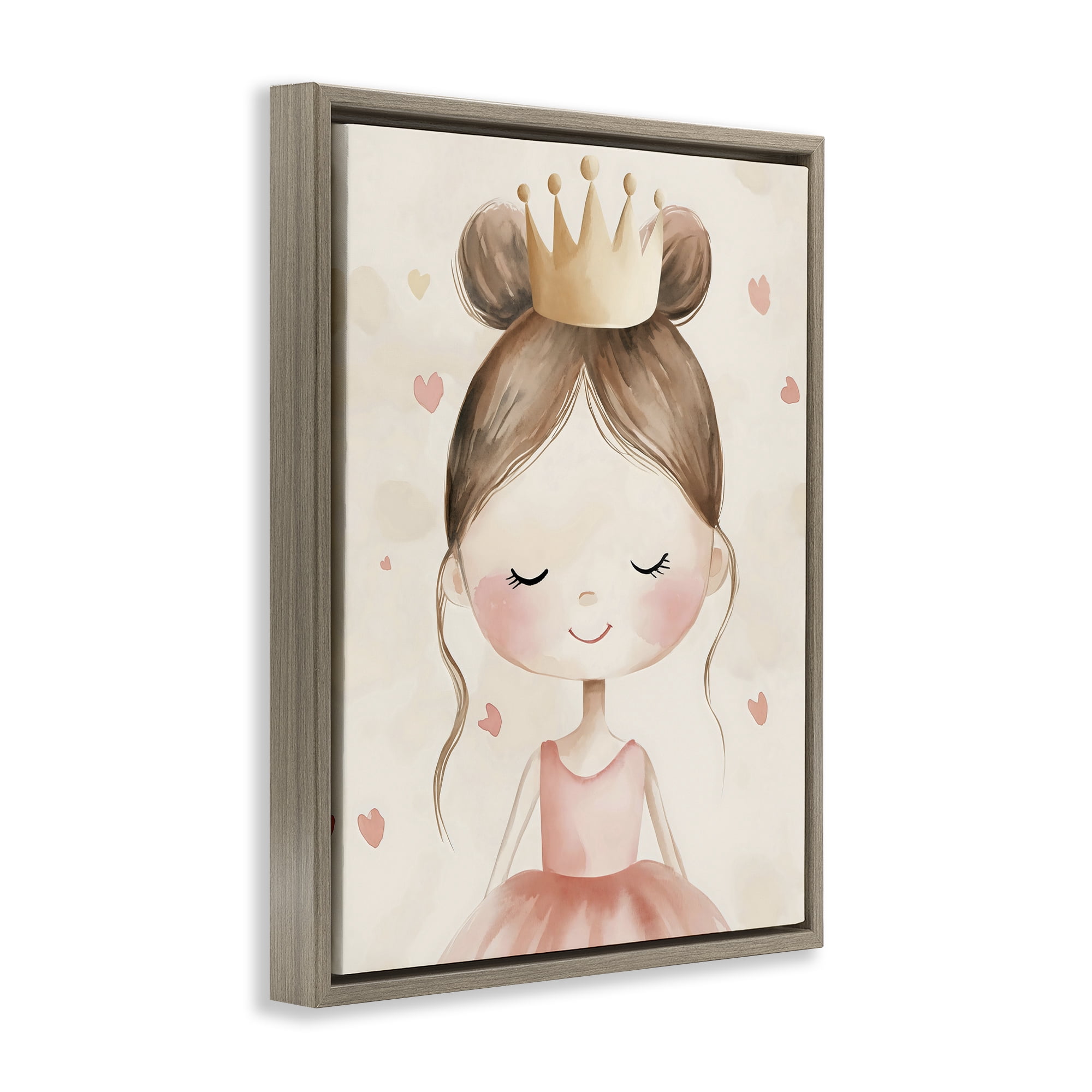 Stupell Industries Pink Ballerina in Crown Brown Framed Floater Canvas Wall Art, design by Creative Studio