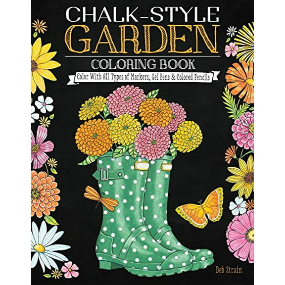 Pre-Owned Chalk-Style Garden Coloring Book: Color With All Types of Markers, Gel Pens & Colored Pencils (Design Originals) 32 Peaceful Floral & Plant Designs with Paperback