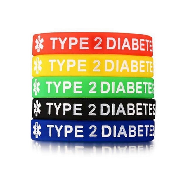 Medical Alert Type 1/2 Diabetes Bracelet 5Pcs Silicone Wristband Lightweight 7.5 Diameter Wearable Band for Kids Adult