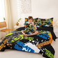 thumbnail image 4 of Manfei Sporty Motorbike 7pcs Queen Bedding,Colorful Letter Print Bedding Comforter Set Queen,Black Reversible, 4 of 7