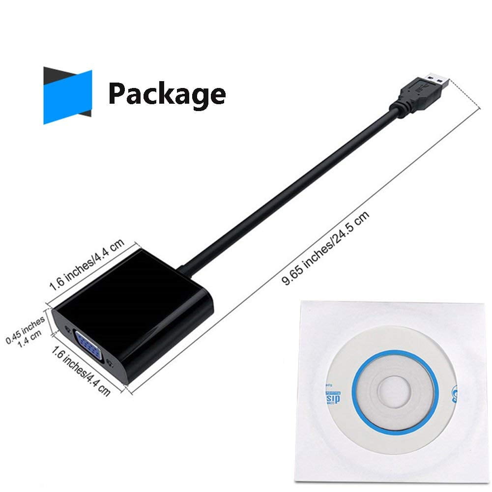 USB to VGA Adapter Black USB 3.0//2.0 to VGA Cable Adapter 1080P Multi-Display Video Converter for PC Desktop Laptop Monitor Projector HDTV Chromebook Compatible with Windows 7//8//8.1//10