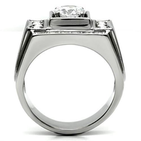 TK593 - High polished (no plating) Stainless Steel Ring with AAA Grade CZ in Clear