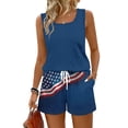 thumbnail image 2 of Iaqnaocc 2 Piece Sets for Women Independence Day American Flag Stars Striped Womens Short Sets Square Neck Sleeveless Tank Top and Drawstring Shorts Summer Outfits Lounge Sets for Women Blue XXXL, 2 of 5