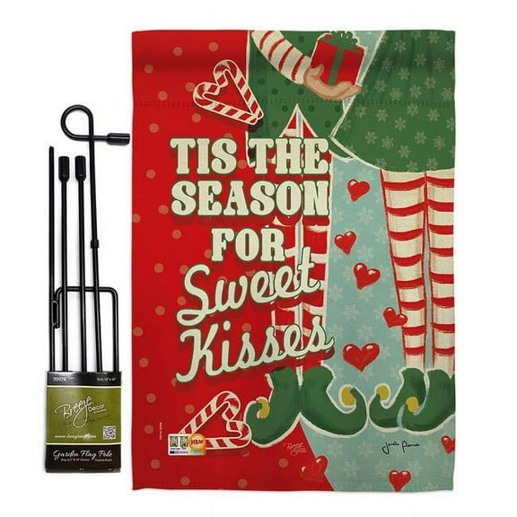 Breeze Decor BD-XM-GS-114199-IP-BO-D-US18-WA 13 x 18.5 in. Season Sweet Kisses Winter Christmas Impressions Decorative Vertical Double Sided Garden Flag Set with Banner Pole