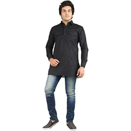 

Royal Men s Black Fine Cotton Short Pathani Kurta for Denim s