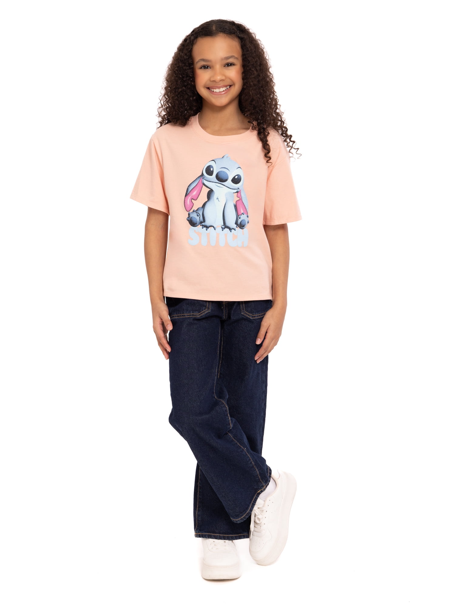 Stitch Girls Embellished Graphic Tee with Short Sleeves, Sizes 4-16
