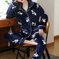 thumbnail image 6 of Dadaria Pajamas for Women Ladies Fashion Flannel Print Pocket Long Sleeve+ Long Pants Pajama Suit Navy M,Women, 6 of 7