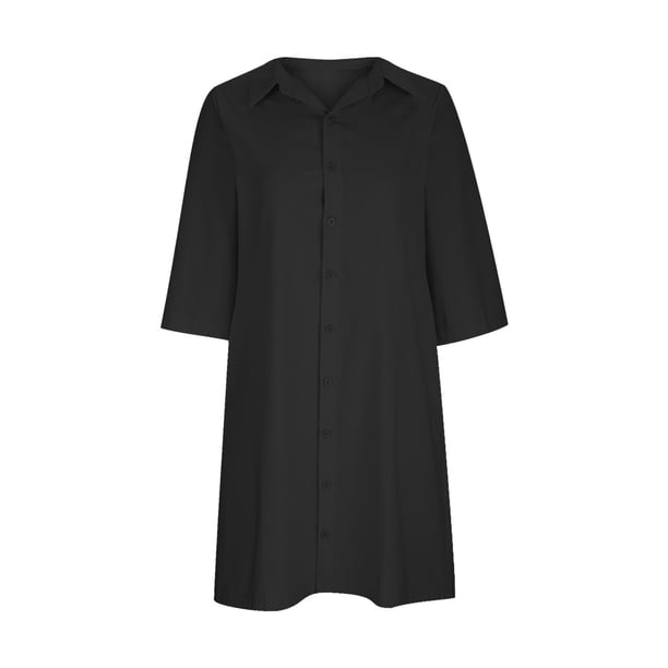 VSSSJ Shirt Dresses for Women Casual Half Sleeve Turn-Down Collar Loose Solid Color Button Down Knee-High Cotton Linen Long Dress Black M - Walmart Business Supplies VSSSJ Shirt Dresses for Women Casual Half Sleeve Turn-Down Collar Loose Solid Color Button Down Knee-High Cotton Linen Long Dress Black M - Walmart Business Supplies