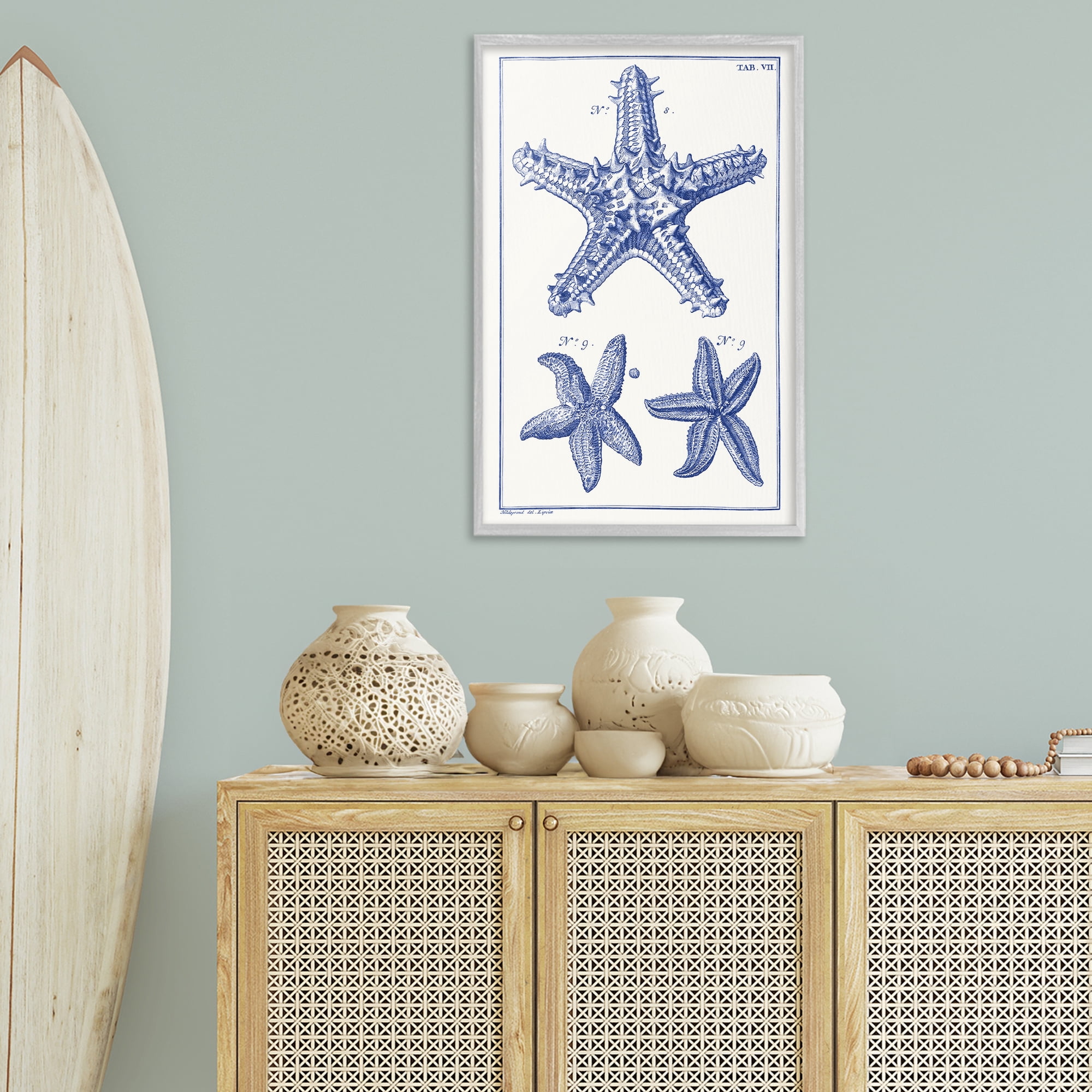 Stupell Industries Blue Starfish Diagrams Animals & Insects Painting Gray Framed Art Print Wall Art, 20 x 30