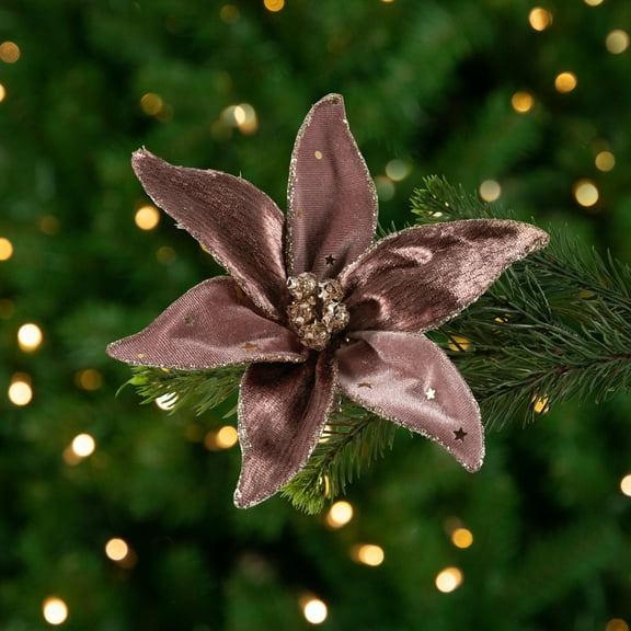 Northlight Glittered Flower Christmas Clip-on Ornament - 6" - Plum Purple