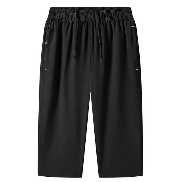 Cinvoph Capri Pants for Men Elastic Waist Solid Color Capris with Pockets Relaxed Fit Wide Leg Pants