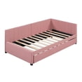 thumbnail image 4 of Elegant Design Upholstered Twin Size Daybed with Trundle, Linen Fabric Day Bed for Office/Living Room/Bedroom, Sturdy Slats Support Wooden Sofa Bed for Teens Adults, 4 of 9