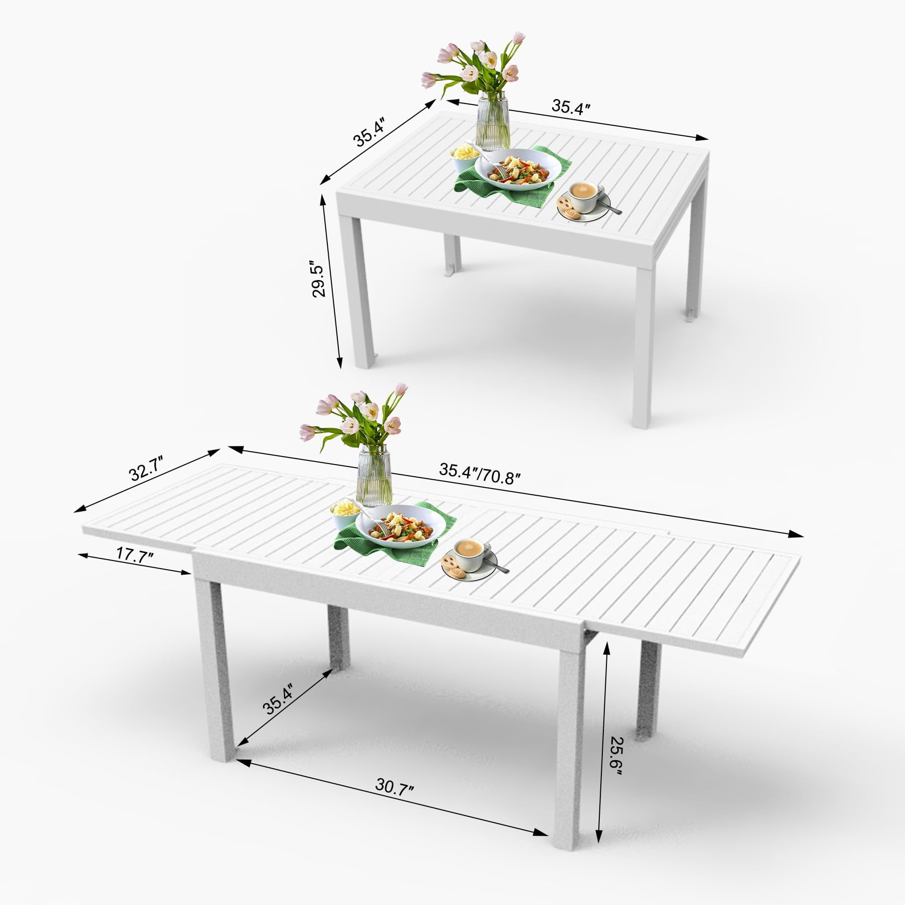Aluminum Patio Extendable Dining Table 35"- 71", Adjustable Indoor Outdoor Patio Dining Table with E-Coating for 4-6 Person Garden Lawn Porch Bistro Furniture, Elegant Ivory White