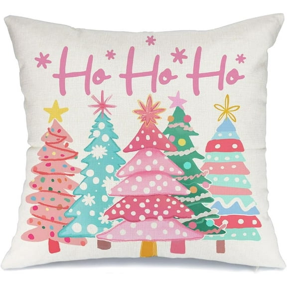 Christmas Pillow Cover 16X16 Inch Watercolor Christmas Tree Stars Decoration Holiday Farmhouse Winter Pillow Case for Sofa Couch Decor (Pink) AA615-16