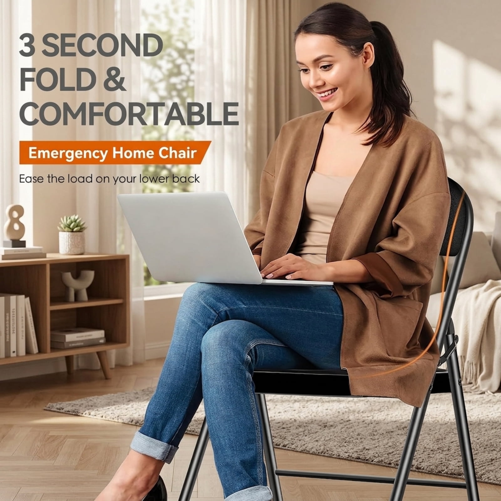 Fenbeli Woven Textilene Folding Chairs 2 Pack, Black Breathable Padded Seats with Steel Frames, Portable Seating for Home Office Parties and Events